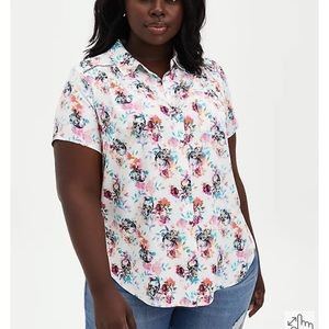 FLORAL SKULL STRETCH CHALLIS BUTTON FRONT BLOUSE